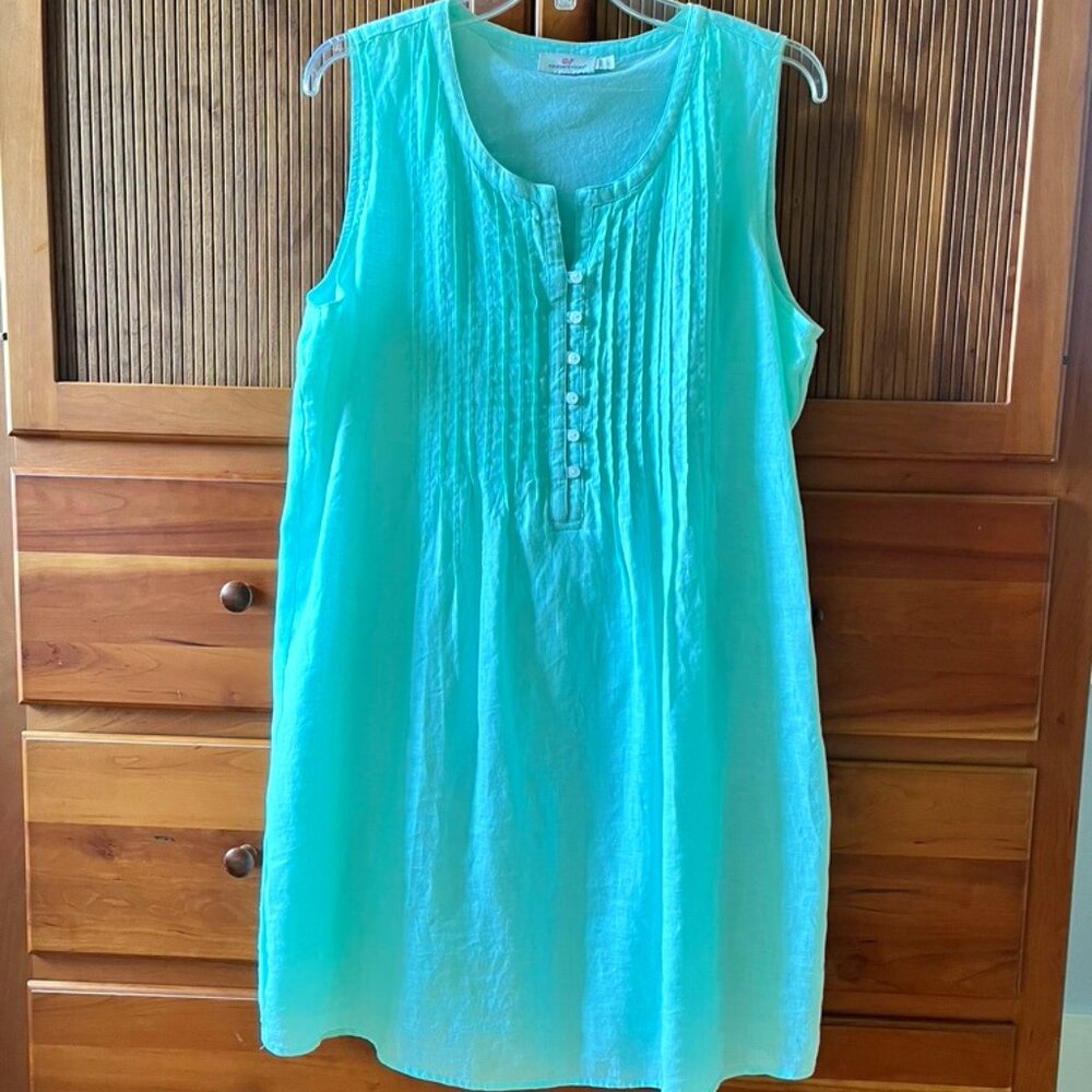 Seafoam Green Vineyard Vines Classic Linen Shift Dress, L